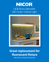 12” LED Direct Wire Under Cabinet Light with On/Off Switch - Dimmable LED Lights for Kitchen - Selectable CCT 2700K-5000K, 340-360 Lumens, 5W - UCB Hardwired Under Cabinet Lighting by NICOR Lighting