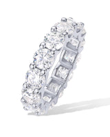 PAVOI Rhodium Plated Eternity Ring for Women | Statement Eternity Band Rings with Round Cubic Zirconia | Stackable Wedding Band | Love Engagement Trendy Bridal Jewelry - White, Size 7