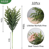 YXZZWL 32 Pcs Christmas Norfolk Pine Branches, 18 Inch Real Touch Artificial Norfolk Pine Branch Faux Cedar Pine Stem Fake Greenery Picks for Vase DIY Garland Wreath Home Decoration