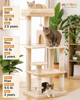 MUTTROS Cat Tree for Large Cats Adult with Metal Plush Big Hammock, 56.3" Cat Tower with 2 Door Condo House, 6-Tier Cat Shelves with Scratching Posts and Large Top Perch, Beige