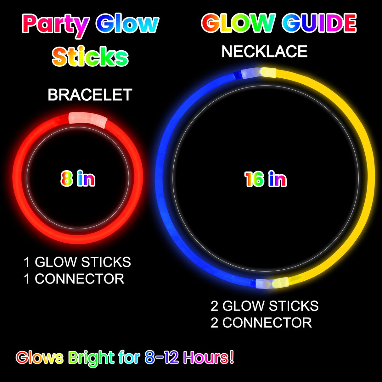 Genuvi 400 Pack Glow Sticks Bulk Party Favors 8" Glow in the Dark Party Supplies Neon Party Decorations for Adults Kids Light Up Glow Bracelets Necklaces Birthday Wedding Halloween Christmas Easter