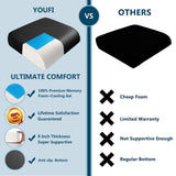 YOUFI Extra Thick Large Seat Cushion -19 X 17.5 X 4 Inch Gel Memory Foam Cushion with Carry Handle Non Slip Bottom - Pain Relief Coccyx Cushion for Wheelchair Office Chair (Black (1PACK))