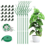 6 Pack Plant Support Stakes for Indoor Plants, 39.37 Inch Tall Twig Plant Sticks with Orchid Clips Twist Ties and Plant Ties for House Potted Monstera Plants Support, Green