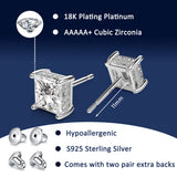 Princess Cut Cubic Zirconia Stud Earrings for Men Women (6MM, White Gold)