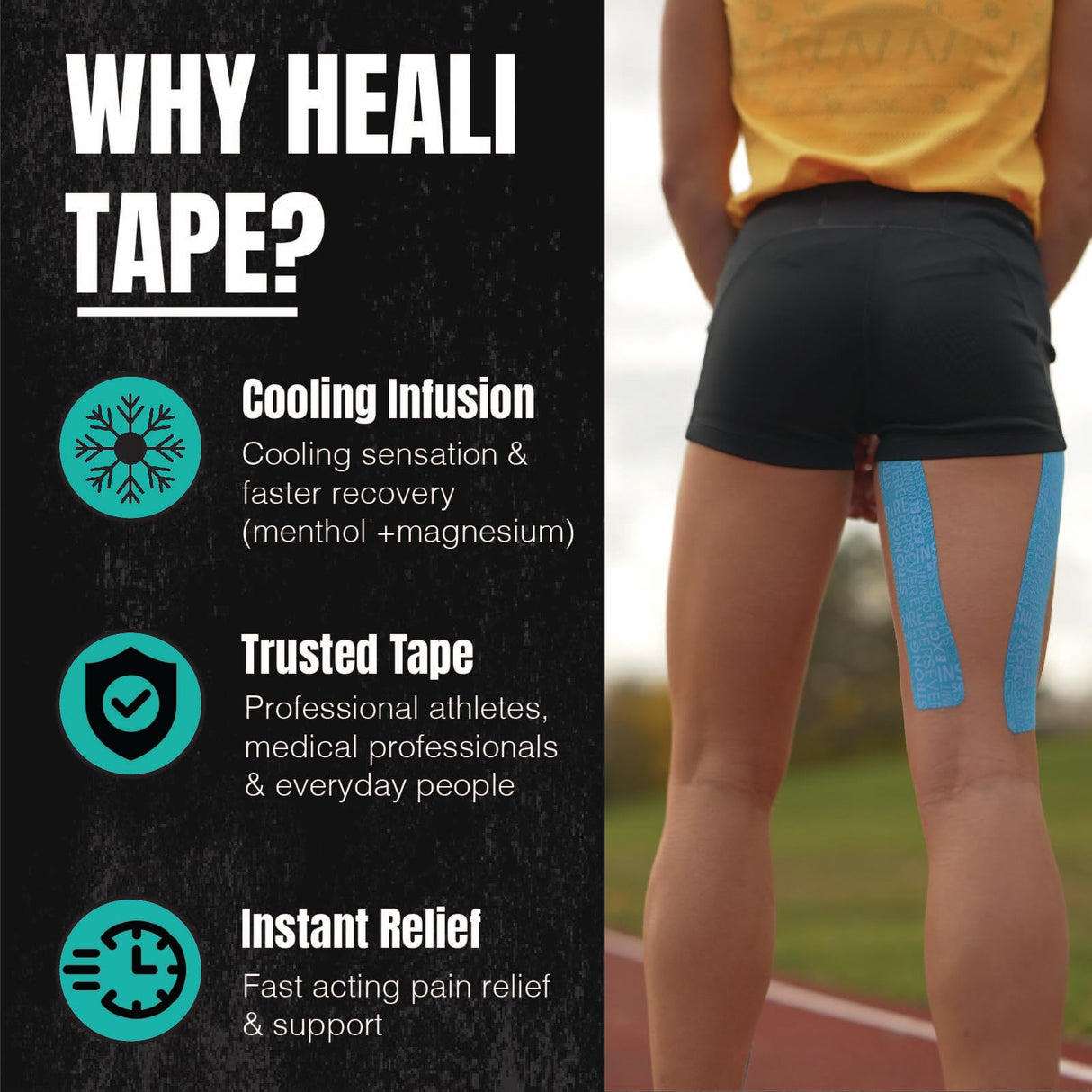 Heali Kinesiology Tape with Magnesium and Menthol, 20 Pcs Precut Strips, K Tape Roll, Knees, Physical Therapy Sports Tape for Muscle and Joint Pain Relief, Water Resistant, Blue Inspo