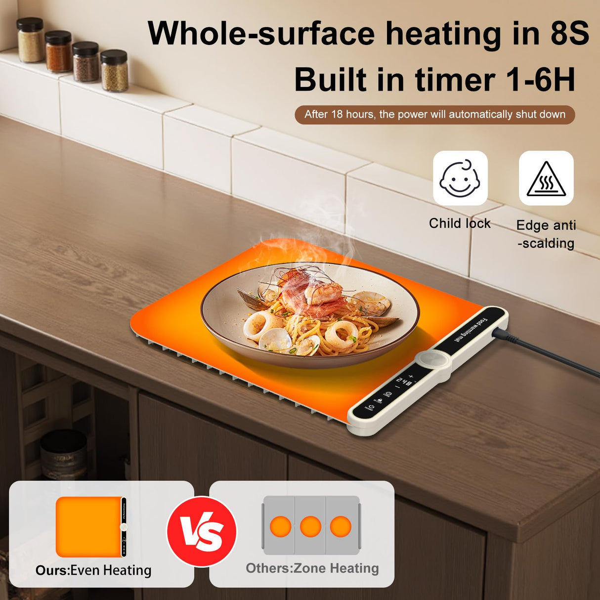 Small Warming Mat for Food Portable Rolled-up Silicone Food Warmers for Parties,Buffet,Countertop Electric Food Warming Mat 9-Level Precise Temp Control Keep Warming Last 18 Hours