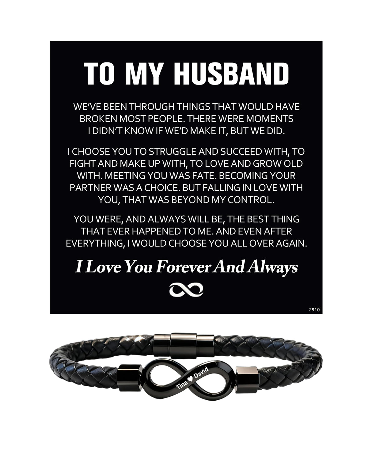 ziella To My Husband Bracelet,Dual Name Infinity Leather Bracelet,Personalized Custom Name Stainless Steel Bracelet Holiday Birthday for Him (9inch, 9inch)