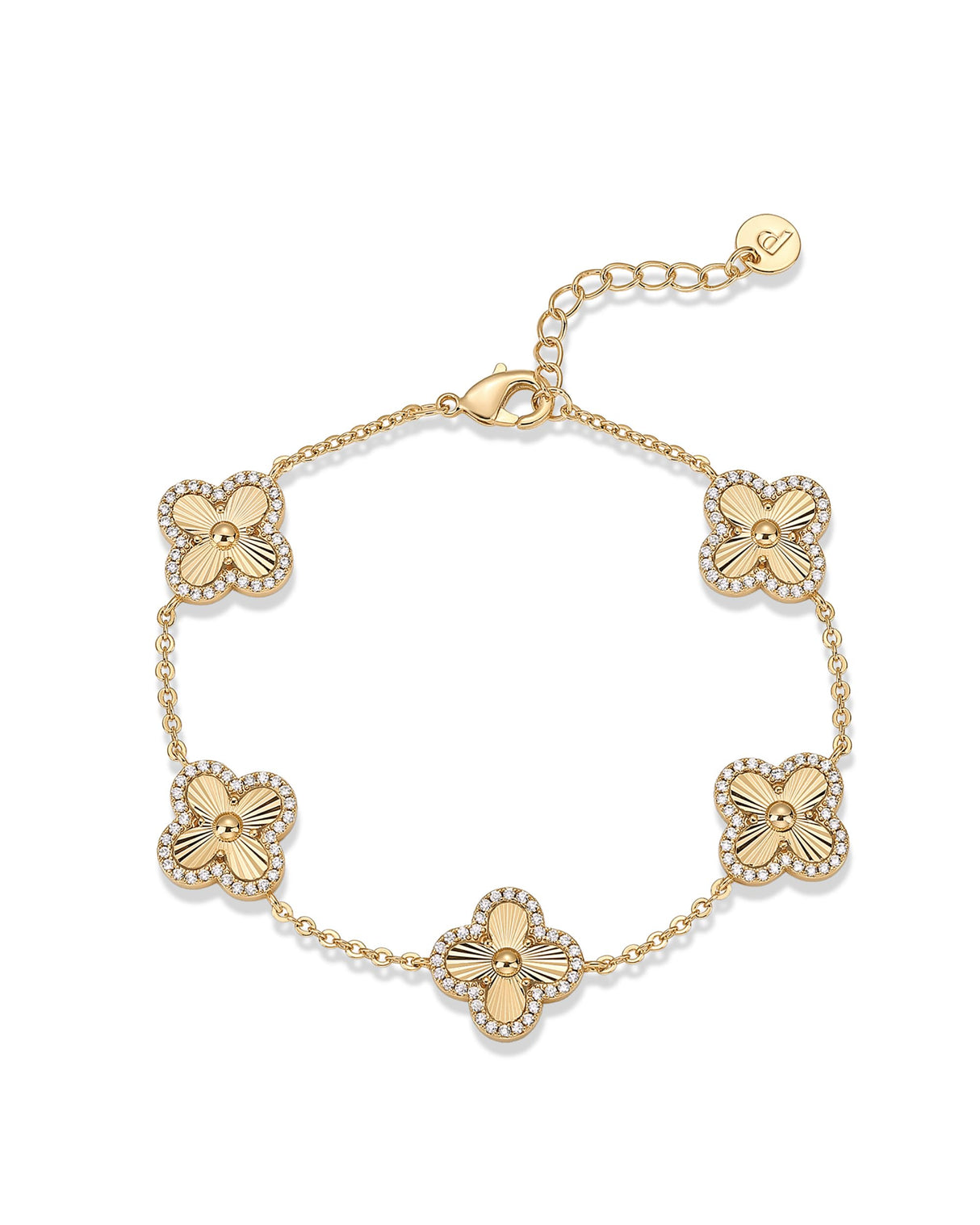 PAVOI CZ Clover Stackable Bracelet for Women, 14K Gold Plated, Yellow Gold