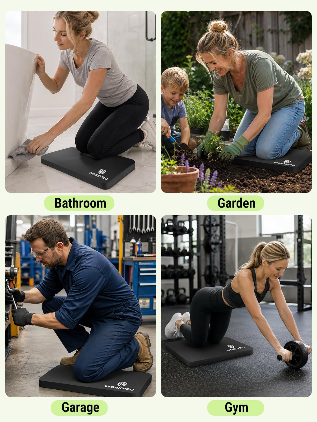 WORKPRO Extra Thick Kneeling Pad, Soft NBR Foam Cushioning for Knee, Large Foam Kneeler Mat for Gardening, Bathing Baby, Exercise, Workout Supplies, 17.5 x 11 x 1.5 in (Black, 1 Pack)