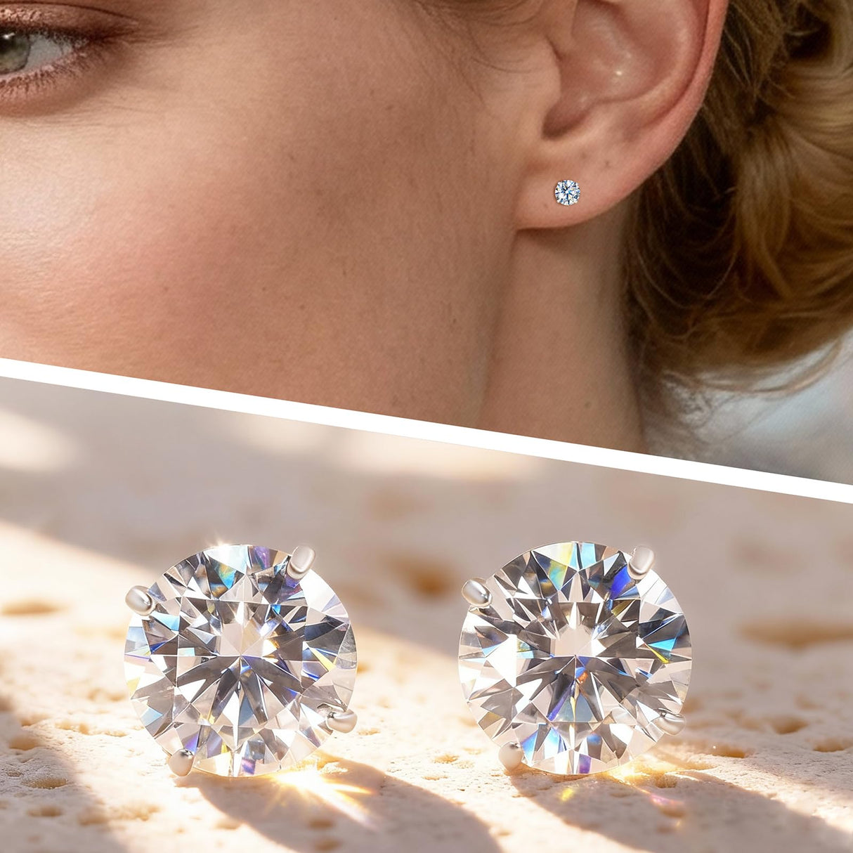 Limerencia Moissanite Stud Earrings, 3 Pairs Titanium Screw Back Earrings