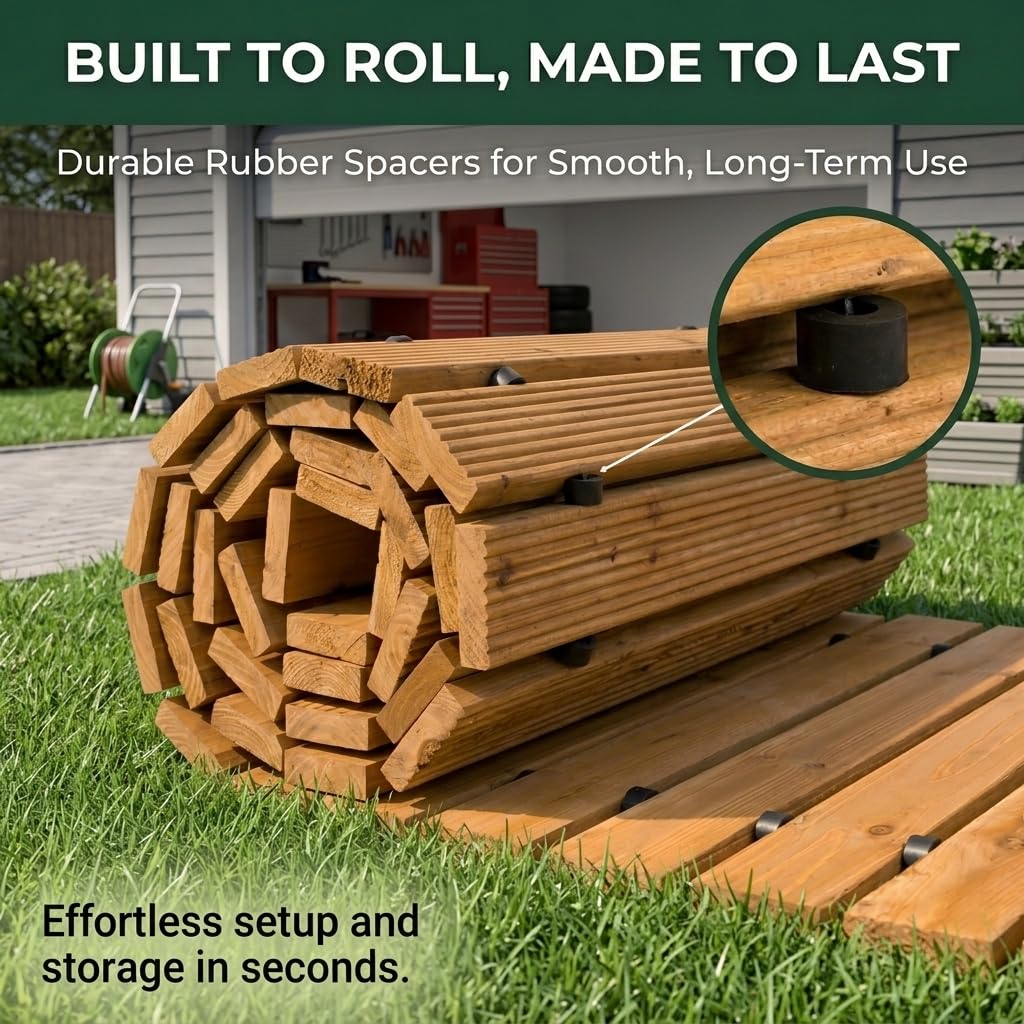Plow & Hearth 8' Straight Outdoor Wooden Pathway | 18" Wide Rollout Outdoor Garden Walkway | Weather-Resistant Hardwood Cedar Board Walkway Landscape Edging | Decorative Lawn Patio Wedding Party