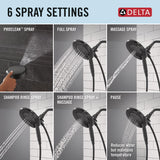 Delta 6-Setting In2ition 2-in-1 Dual Shower Head with Handheld High Pressure ProClean Spray, Matte Black Detachable Shower Head with Hose, 1.75 GPM Flow Rate, Matte Black 75655BL