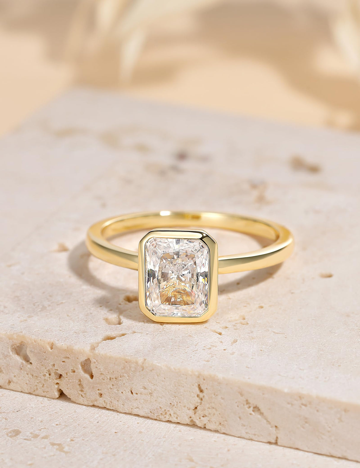 EAMTI 3CT Engagement Rings for Women Radiant Cut CZ Solitaire Promise Wedding Bands Travel Bezel Ring 14K Gold Plated Size 7.5