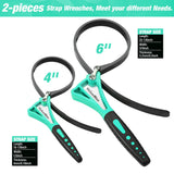 ValueMax 2-piece Strap Wrench Set, Adjustable Oil Filter Wrench with Max Diameter 4" (Small) and 6"(Large) for Shower Head Water Filter, Jar Opener Set, Green