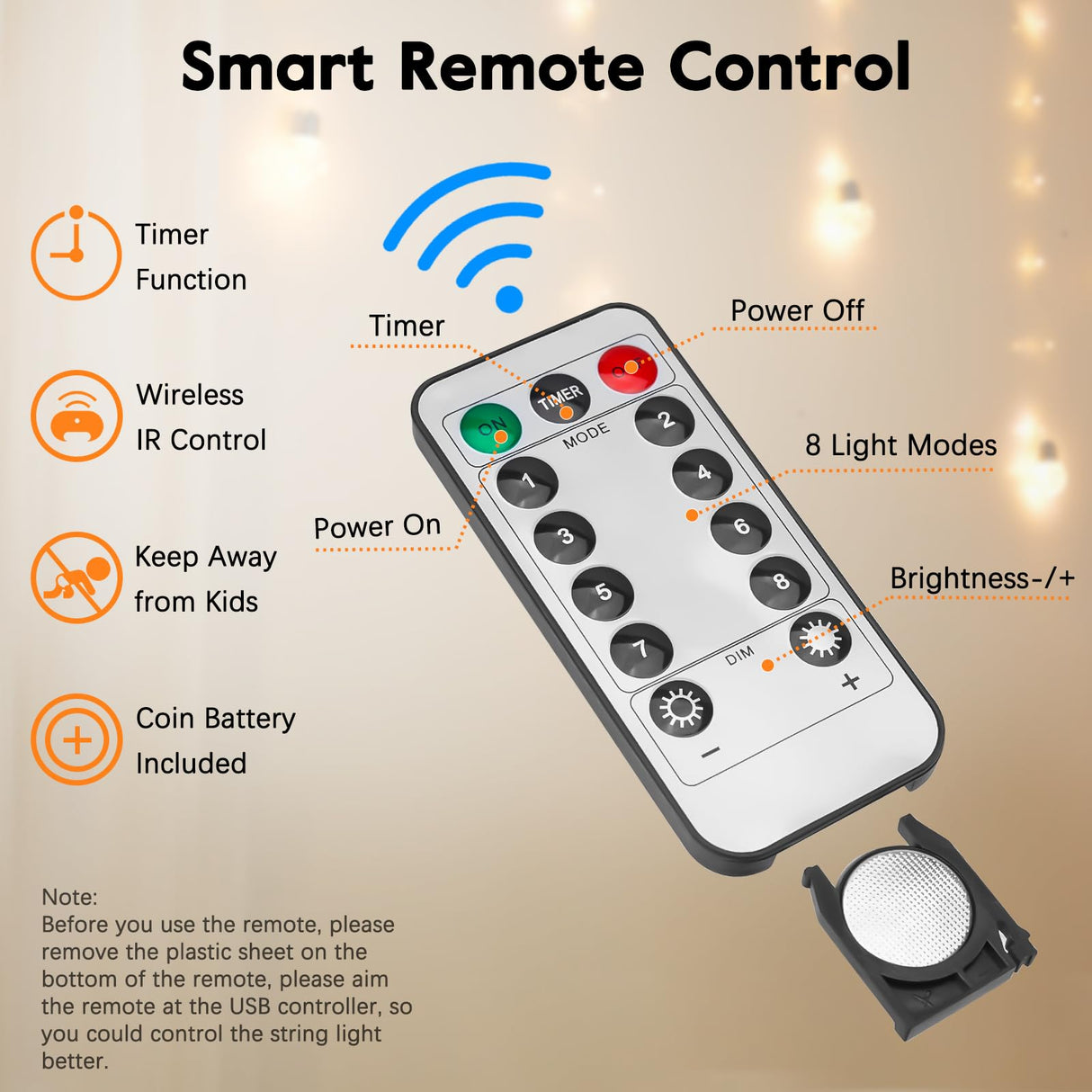 Minetom 200 LED Curtain Fairy Lights - 9.8 FT Wishing Ball Window Hanging Lights with Remote, USB Powered Waterproof for Christmas Wedding Bedroom Decoration, Warm White