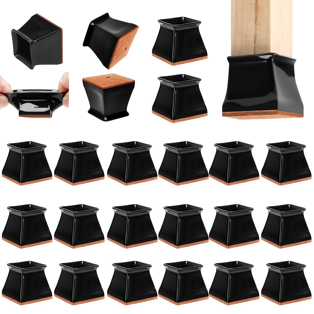CHUNZEXI 24 Pack Square Chair Leg Floor Protectors for Hardwood Floors, Silicone Felt Covers Pads Caps, Protect Wood Furniture Feet Floors Noise Reduce and Scratch (Square Small)