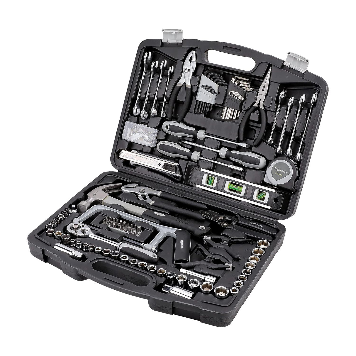 Amazon Basics 173-Piece General Household Hand Tool Set with Storage Case, Portable Tool Kit for Home Maintenance and Everyday Repairs