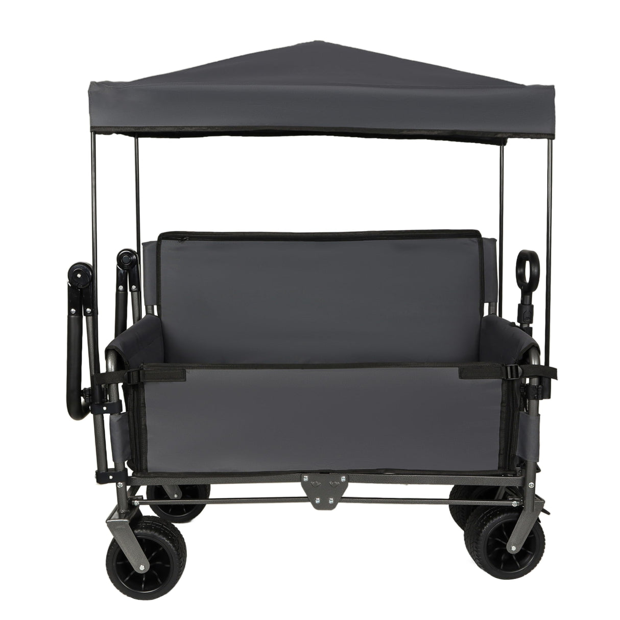 ZeHuoGe 3-in-1 Folding Wagon Cart with Bench Seat & Canopy & Storage, 500lbs Heavy-Duty, 180L Capacity, All-Terrain Wagon for Camping, Beach, Sports, & Garden (Gray)