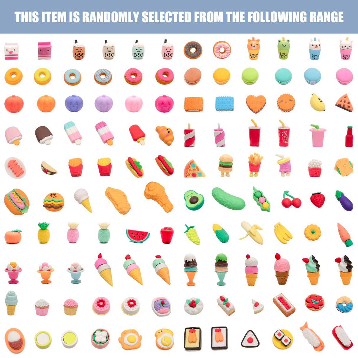 CLOCK KING 240pcs 3D Cute Kids Erasers, Random Desktop Pet Toys Gifts, Classroom Rewards Kids Party Gifts, Various Styles Such as Animals, Food, Plants, Space, Princess, Sports, Halloween, Christmas