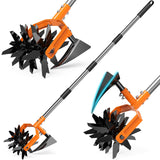 GINMIC Hand Tiller Garden Cultivator, Garden Tiller with Upgrated Triangle Hoe and Adjustable Long Handle, 2-in-1 Weeder & Soil Aerator for Lawn Care, Cultivate, Plant, Reseed, Gardening Hand Tools