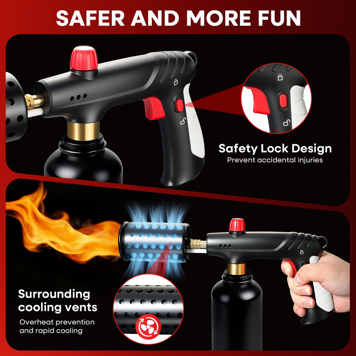 Annatuoli Propane Torch, Cooking Blow Torch Gun with a Safety Lock, Charcoal Lighter, Flame Thrower, Kitchen Food Torch Head for Grill, Sous Vide, BBQ (Tank Not Included) (Platinum)