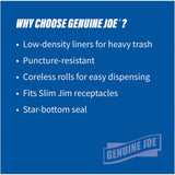 Genuine Joe Low Density Can Liners, 28.5" x 43", 23 gal Capacity, 1.0 mil, Black, Fits Slim Jim Receptacles, 150 Count