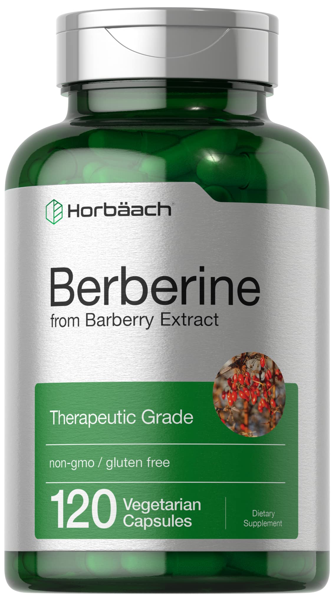 Horbäach Berberine 500mg Supplement | 120 Capsules | Berberine HCl from Barberry Extract | Vegetarian, Non-GMO, Gluten Free