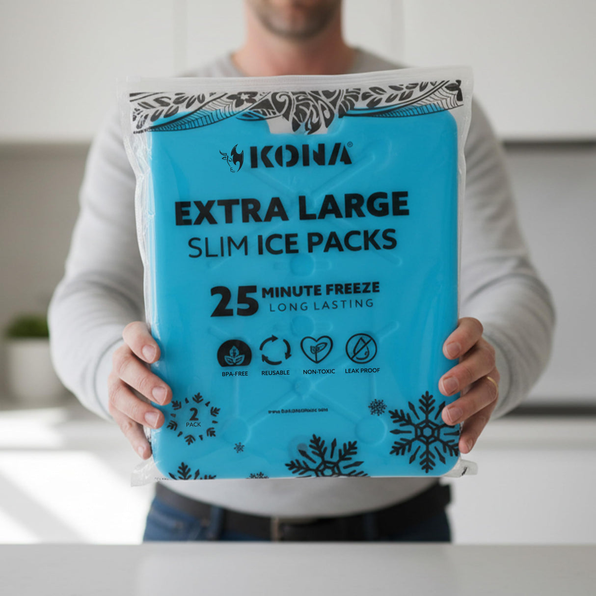 Kona XXL Ice Packs for Coolers – 2 lb Reusable Slim Freezer Pack, Long-Lasting Dry Ice Alternative for Cooler Bags, 13x10 Inch, Fast Freeze (-5°C), 4 Pack