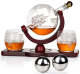 PONPUR Gifts for Men Dad Christmas, Whiskey Decanter Globe Set with 2 Ball Stones & 2 Glasses, Anniversary Birthday Gifts for Him Husband Boyfriend Brother, Cool Stuff Gift for Bourbon Scotch