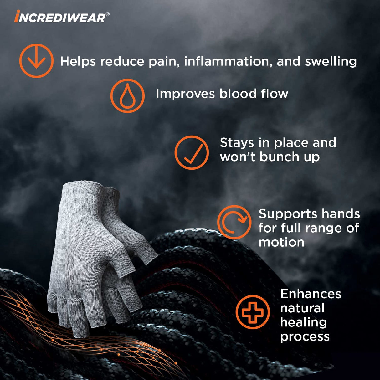 Incrediwear Fingerless Circulation Gloves Arthritis Gloves (Grey,Medium)