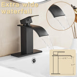 Fransiton Black Waterfall Bathroom Faucet Lavatory Single Handle 1 or 3 Hole Bathroom Sink Faucet Washbasin Faucet with Deck and Pop-up Drain