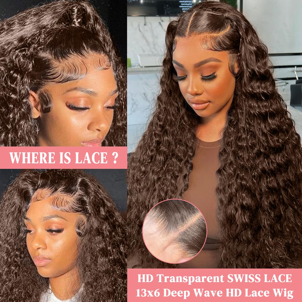 200 Density Chocolate Brown Lace Front Wig Human Hair 30 Inch 13x6 HD Deep Wave Lace Front Wigs Human Hair Colored Deep Curly Lace Frontal Wigs Glueless Wig for Woman Pre Plucked with Natural Hairline