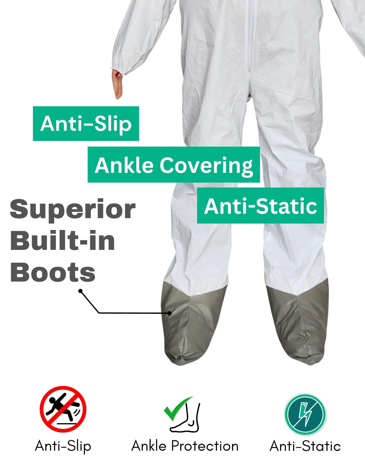 Andes Hazmat Suits, Protective Coveralls with Attached Boots, Heavy Duty Full Body Disposable Painters Suits, Lab Coveralls (25, Small)