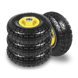 10 Inch Soild Rubber Dolly Tire Wheels, 4.10/3.50-4" Tire and Wheel Flat Free for Garden Carts, 5/8" Bearings,2.1"Offset Hub for Hand Truck, Gorilla Cart, Wheelbarrow Metal (4 Packs)