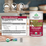 ORGANIC INDIA Psyllium Herbal Powder - Whole Husk Fiber, Vegan, Gluten-Free, USDA Certified Organic, Non-GMO, Soluble & Insoluble Fiber Source - 12 Oz Canister (Pack of 1)