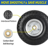 GICOOL 4.10/3.50-4" Flat Free Tire and Wheel, 10" Heavy Duty Solid Tire, 5/8" Axle Bore Hole, 2.2" Offset Hub, for Hand Truck Garden Cart Wagon Trolley Dolly, 2 Pack