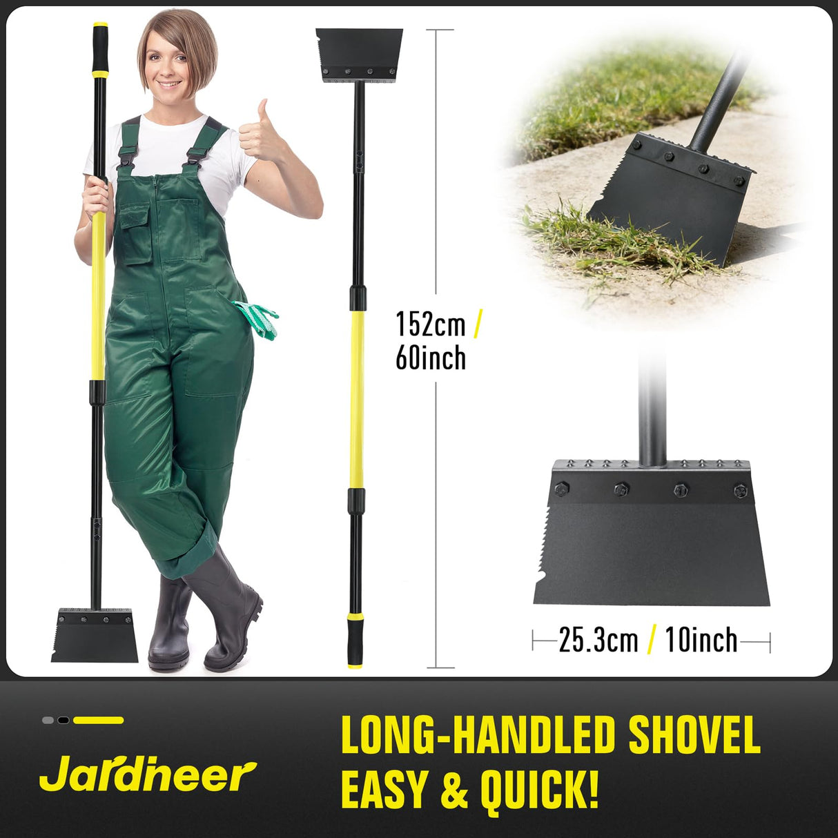 Jardineer Garden Flat Shovel Heavy Duty, Multifunctional Garden Cleaning Shovels for Lawn Edging,Sidewalk Weeding, Floor Scraper Long Handle, Metal Snow Shovel,Ice Scraper for Driveway (60")