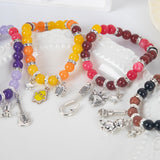 JUNIQUTE FNAF Game Inspired Bracelet for Women - 4PCS Charm Bracelet with Translucent Stone Beads & Metal Prop Charms, Pulseras Para Mujer, Birthday Valentines Gifts