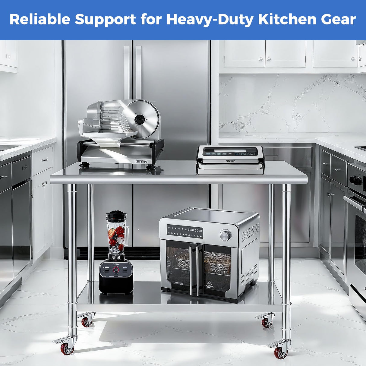 OSTBA Stainless Steel Table for Prep & Work 24x36 Inches with Casters Wheels, NSF Metal Commercial Heavy Duty Table with Adjustable Undershelf for Restaurant Kitchen Home and Hotel