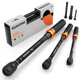 SUZUME 3PCS Torque Wrench Set 72 Teeth Dual-Direction Adjustable Torque Wrench Dual-Scales 1/4 & 3/8 & 1/2-Inch ±3% Accuracy Click Torque Wrenches for Bicycle, Motorcycle, Car,Maintenance