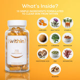 Clear Within Clear Skin Vitamin - with 10 Natural Ingredients for Acne-Free, Clearer Complexion, Oil Control & Blemish Minimization. Supports Skin Clarity | Non-Synthetic 60 Cap/Bottle