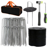 202Pcs Garden Stake Staple kit, 100Pcs 6-inch U-Shaped Landscape Staples, 100 Fixing Gasket, Pick Hook, Rubber Mallet Used for for Weed Barrier Fabric, Ground Cover, Holding Fence and Artificial Turf
