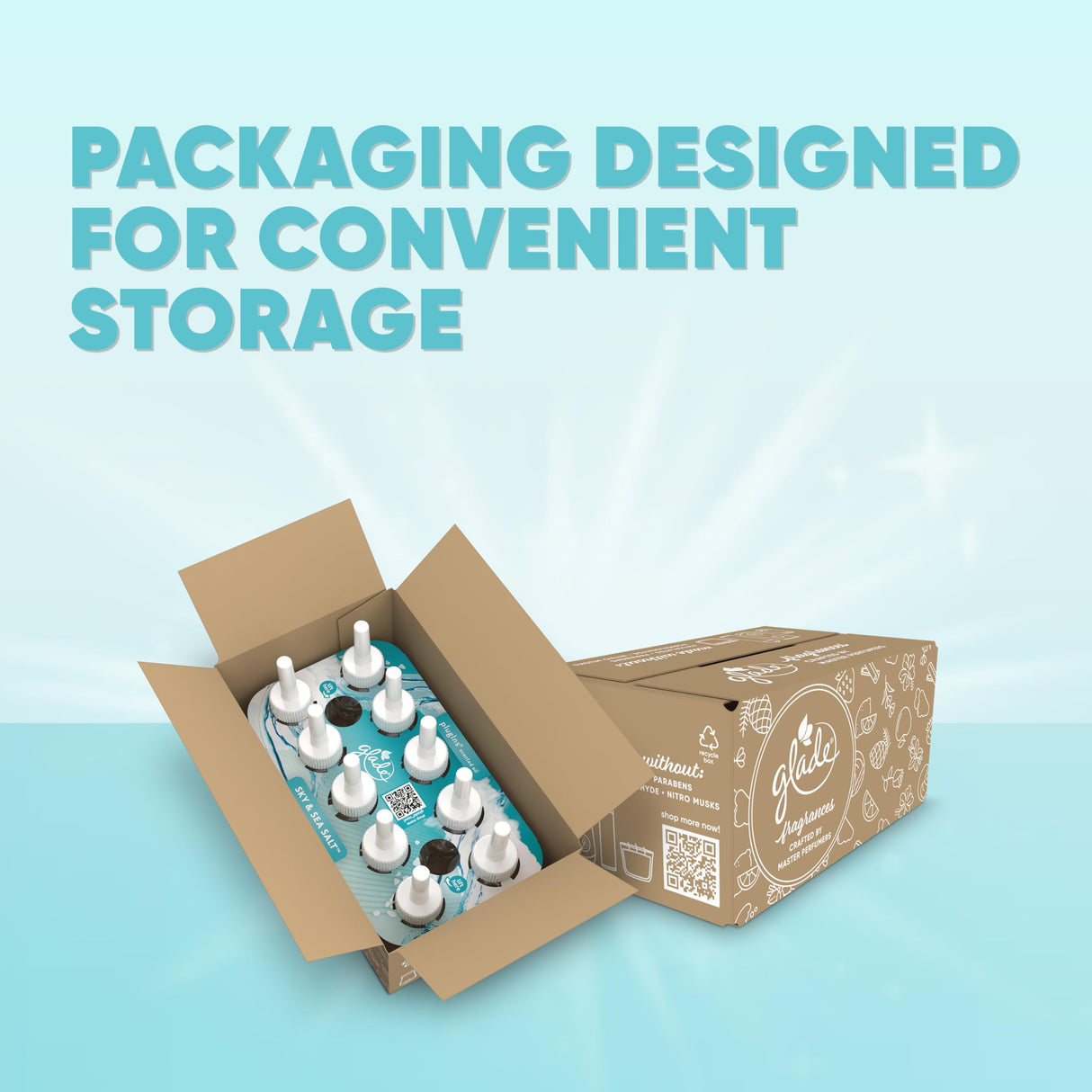 Glade PlugIns Refills Air Freshener, Sky & Sea Salt, Scented and Essential Oils for Home and Bathroom, 0.67 Fl Oz, 10 Count