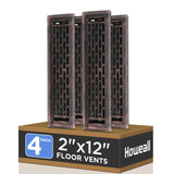 Howeall 2x12 Inches 4 Pack Heavy Duty Walkable Floor Register - Easy Adjust Air Supply Lever Decorative Floor Vent Covers, Boston Design Vent Covers for Home - Oil Rubbed Bronze