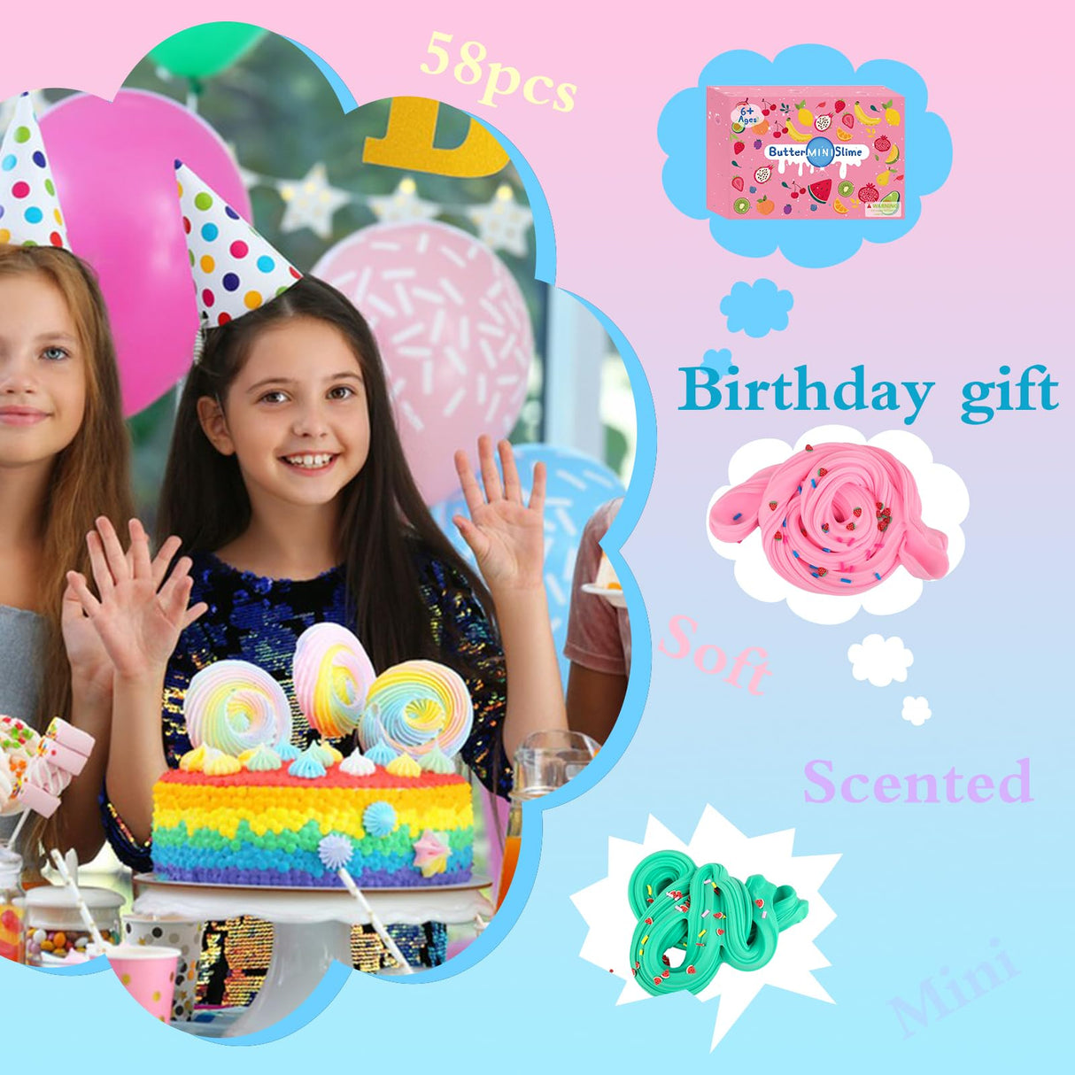 58 Pack Mini Slime kit,Butter Slime Party Favors, Slime Bulk Toy for Classroom Prizes, Christmas Stocking Stuffers, Goodie Bag Stuffers for Kids Boys Girls, Ideal Birthday Easter Filling Gifts