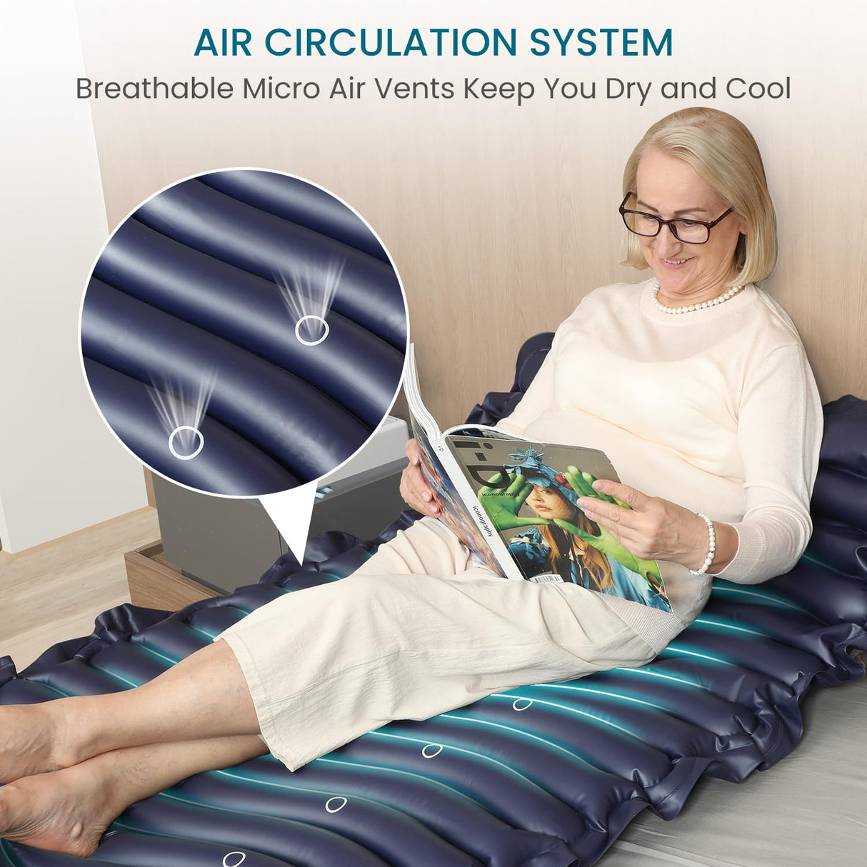 KEKOY Alternating Air Pressure Mattress Pad with Micro Air Vents for Bedsore Prevention, with Whisper Quiet Pump, Waterproof Pressure Relief Ulcer Cushion Pad for Bed Sores for Hospital Bed Home Use