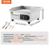 VEVOR Commercial Electric Griddle, 1700W Countertop Flat Top Grill, 14in Stainless Steel Griddle Grill with 2 Shovels and 2 Brushes for Home or Restaurant, 122℉-572 ℉ Adjustable Temp