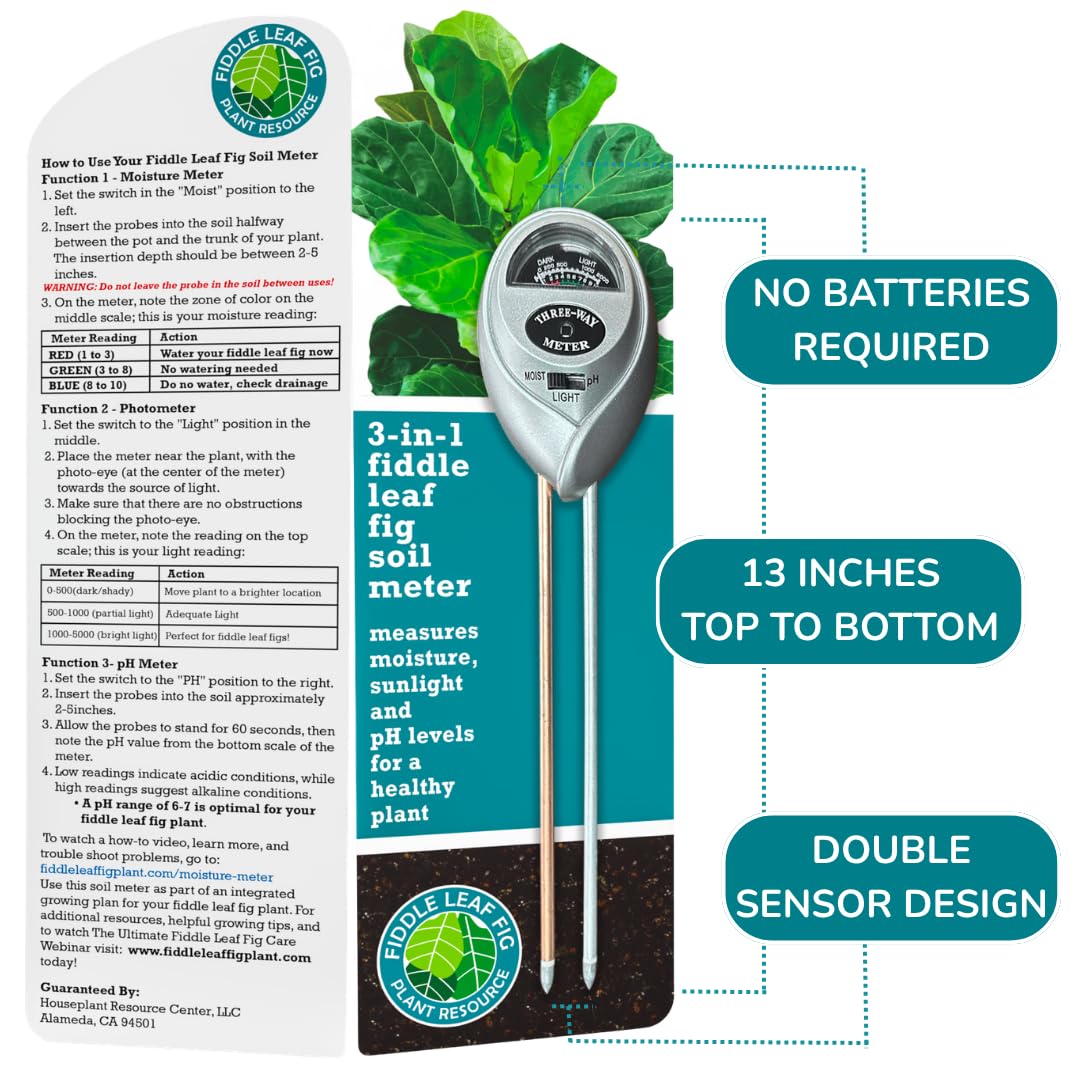 Fiddle Leaf Fig Health Meter, 3-in-1 Soil Moisture, Light & pH Testing Tool