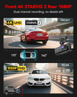 REDTIGER 4K STARVIS 2 Dashcam Front Rear, 5GHz WiFi 20MB/s, Free 128GB Card