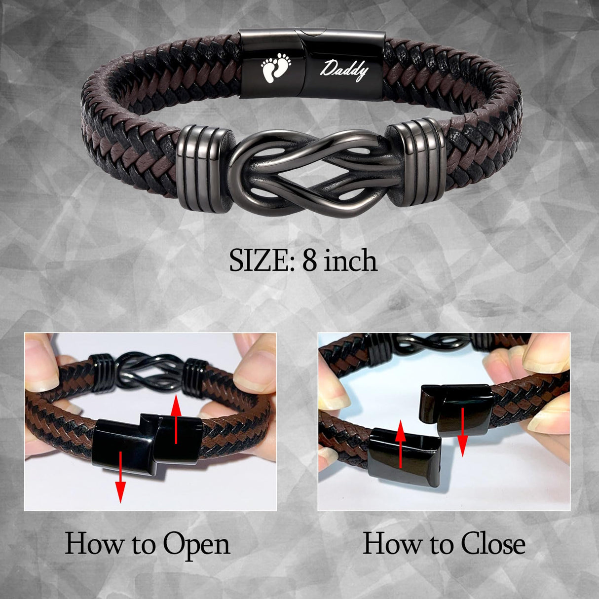 WIKHIA New Dad Gifts for Men, First Time Parents Gift Dad to Be Gift for Father's Day Birthday Christmas, Leather Bangle Bracelet for Daddy Him Husband
